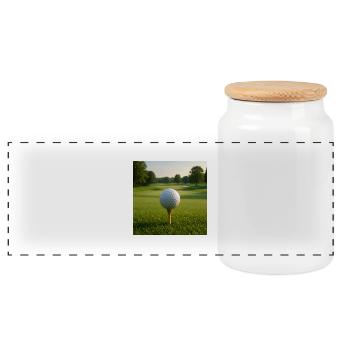 Sport - Golf, Golfball auf dem Abschlag - Panorama Keksdose mit Holzdeckel - Weiß - Vorne