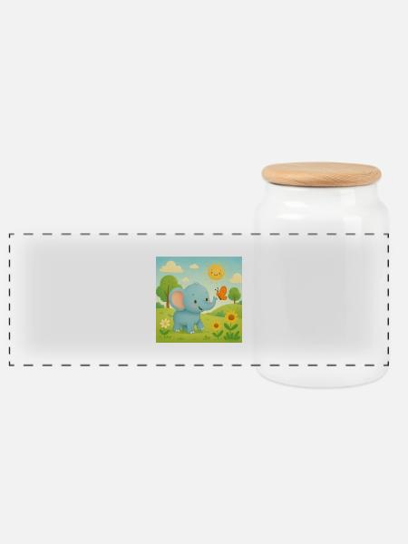 Elefant - Panorama Keksdose mit Holzdeckel - Weiß