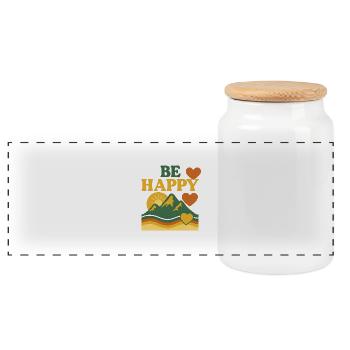 Be Happy – Retro Design - Panorama Keksdose mit Holzdeckel - Weiß - Vorne