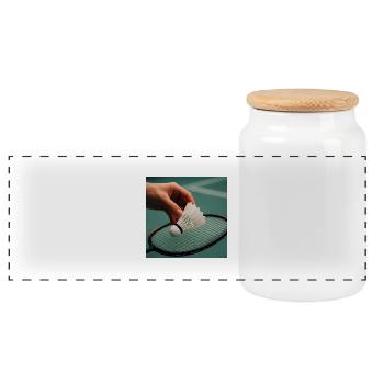 Sport - Badminton - Panoramic Cookie Jar with Wooden Lid - white - Front