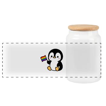 Pingouin avec drapeau arc-en-ciel - Boîte à biscuits avec couvercle en bois - blanc - Devant