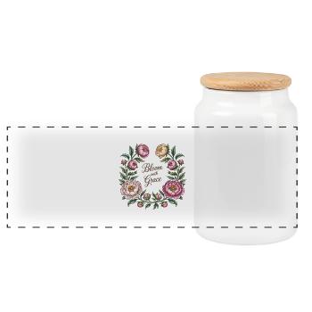 Bloom with Grace – Pfingstrosenkranz - Panorama Keksdose mit Holzdeckel - Weiß - Vorne