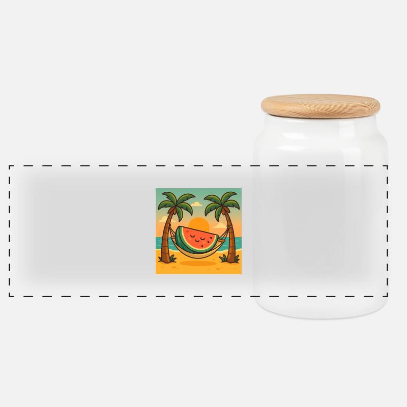 Wassermelone Relax – Hängematte & Sonne - Panorama Keksdose mit Holzdeckel - Weiß