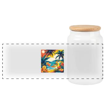 Summer Vibes Only | Tropical Beach T-Shirt - Panoramic Cookie Jar with Wooden Lid - white - Front