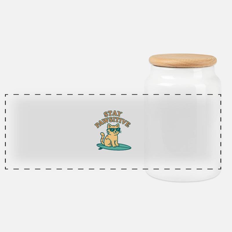 Stay Pawsitive – Coole Katzen-Vibes - Panorama Keksdose mit Holzdeckel - Weiß
