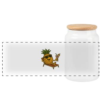 Relaxed Pineapple Joey – Lustiges Sommerdesign - Panorama Keksdose mit Holzdeckel - Weiß - Vorne