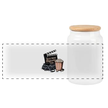 Stories Matter, Popcorn Helps - Panoramic Cookie Jar with Wooden Lid - white - Front