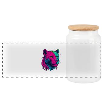 Neon Panther - Panoramic Cookie Jar with Wooden Lid - white - Front