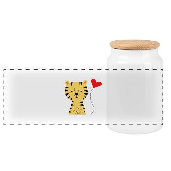 Süßer Tiger mit Herzluftballon - Babymode - Geburt - Panorama Keksdose mit Holzdeckel - Weiß - Vorne