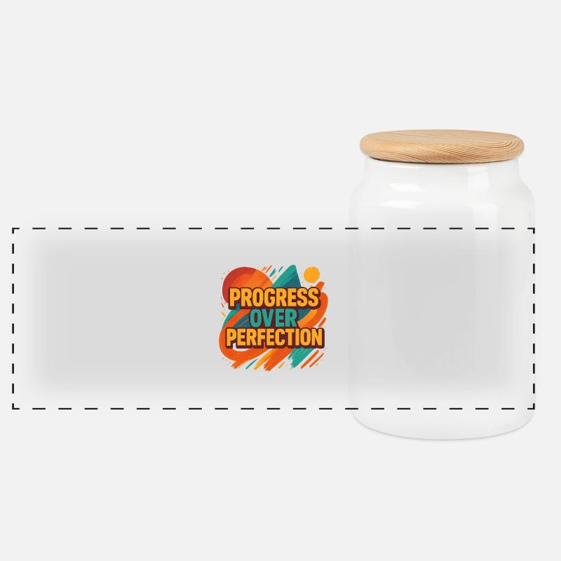 Le progrès plutôt que la perfection – Motivation - Boîte à biscuits avec couvercle en bois - blanc