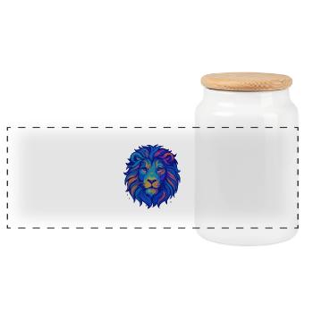 Sapphire Lion - Panoramic Cookie Jar with Wooden Lid - white - Front