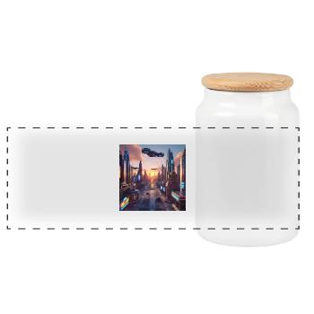 Kunst - Panorama Keksdose mit Holzdeckel - Weiß - Vorne