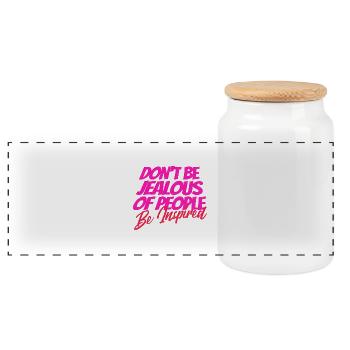 Don't Be Jealous – Be Inspired Quote - Panoramic Cookie Jar with Wooden Lid - white - Front