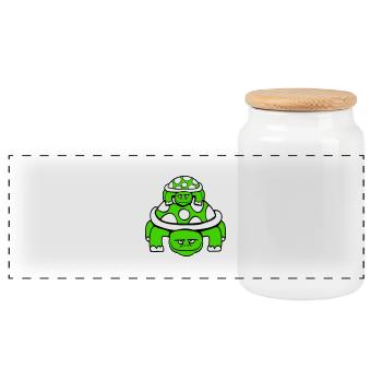 turtle little child dad mom father mother - Panoramic Cookie Jar with Wooden Lid - white - Front