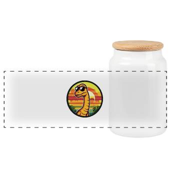Dinosaur brontosaurus comic - Panoramic Cookie Jar with Wooden Lid - white - Front