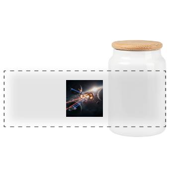 Illusion spatiale futuriste - Boîte à biscuits avec couvercle en bois - blanc - Devant