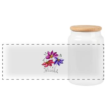Flowers - Panoramic Cookie Jar with Wooden Lid - white - Front