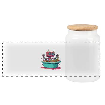 Donut Droid - Panoramic Cookie Jar with Wooden Lid - white - Front