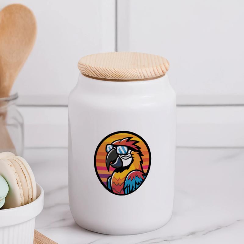 Parrot Comic Cool Panoramic Cookie Jar with Wooden Lid