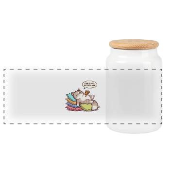 Chat paresseux avec pizza - Boîte à biscuits avec couvercle en bois - blanc - Devant