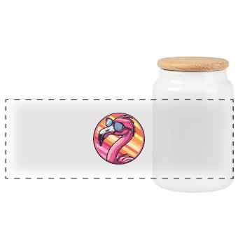 Flamingo Comic Cool - Panorama Keksdose mit Holzdeckel - Weiß - Vorne