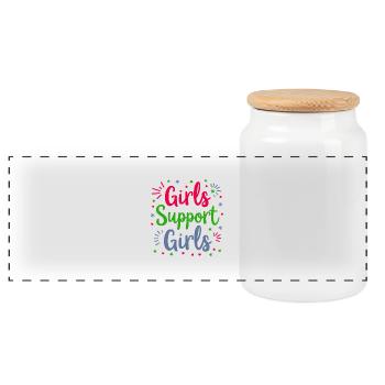 Girls Support Girls Statement Friendship - Panoramic Cookie Jar with Wooden Lid - white - Front