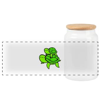 2 Water turtles child dad mom father mother - Panoramic Cookie Jar with Wooden Lid - white - Front