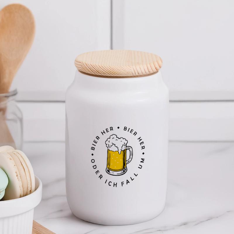 Bees here - Oder ich fall um! Panoramic Cookie Jar with Wooden Lid