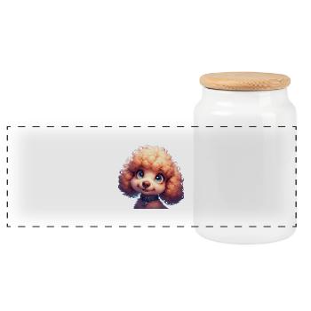 Toy Poodle Happy Face — Cute Cartoon Dog Smile - Panoramic Cookie Jar with Wooden Lid - white - Front