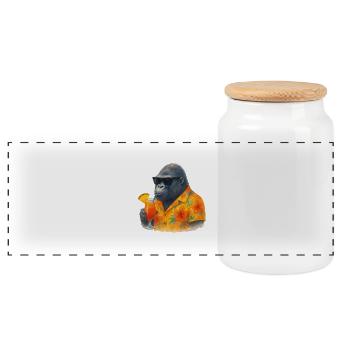 gorilla hawaii comic - Panorama Keksdose mit Holzdeckel - Weiß - Vorne