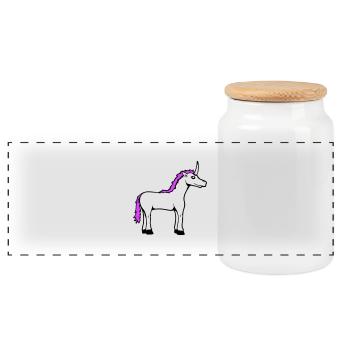 Unicorn Pink Cute Cute Friendly Cartoon Horse - Panoramic Cookie Jar with Wooden Lid - white - Front