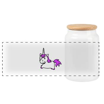 Unicorn Pink Cute Cute Friendly Cartoon Horse - Panoramic Cookie Jar with Wooden Lid - white - Front