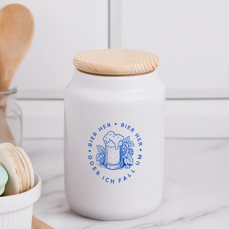 Bees here - Oder ich fall um! Panoramic Cookie Jar with Wooden Lid