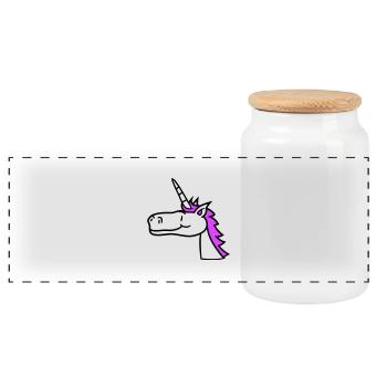Unicorn Pink Cute Cute Friendly Cartoon Horse - Panoramic Cookie Jar with Wooden Lid - white - Front