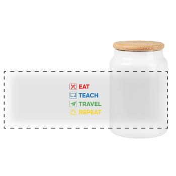 Manger Enseigner Voyage Répéter – Voyage Enseignant Coloré - Boîte à biscuits avec couvercle en bois - blanc - Devant