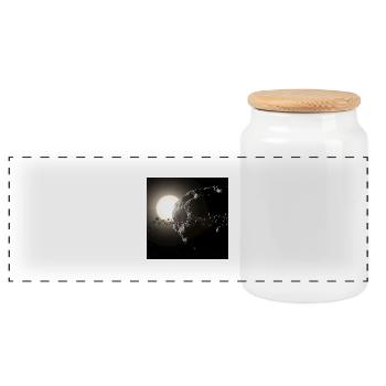 Moon and starry sky - Panoramic Cookie Jar with Wooden Lid - white - Front