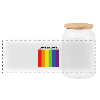 LOVE IS LOVE LGBT flag - Panoramic Cookie Jar with Wooden Lid - white - Front