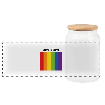 LOVE IS LOVE LGBT Regenbogenflagge - Panorama Keksdose mit Holzdeckel - Weiß - Vorne