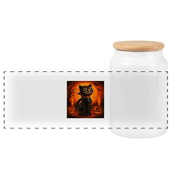 Cadeau d’Halloween Spooky Cat - Boîte à biscuits avec couvercle en bois - blanc - Devant