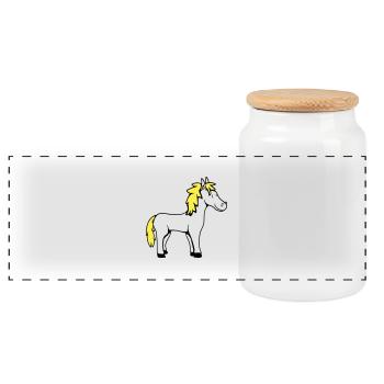 Horse Cute Pony Foal Horse Girl Cute Comic - Panoramic Cookie Jar with Wooden Lid - white - Front