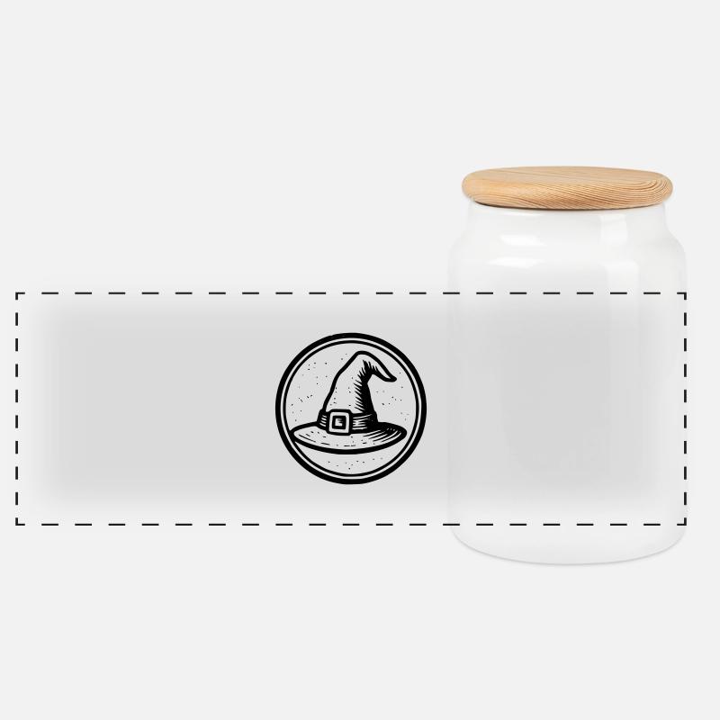 Witch Hat - Panoramic Cookie Jar with Wooden Lid - white