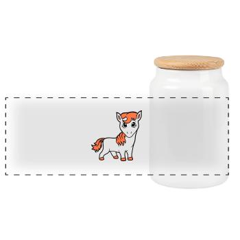 Horse Cute Pony Foal Horse Girl Cute Comic - Panoramic Cookie Jar with Wooden Lid - white - Front
