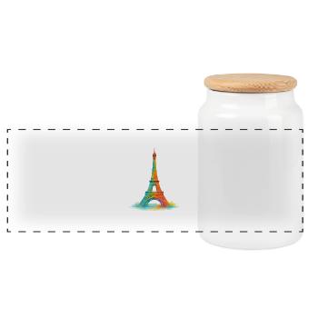 Eiffel Tower Paris Watercolor Painting - Panoramic Cookie Jar with Wooden Lid - white - Front