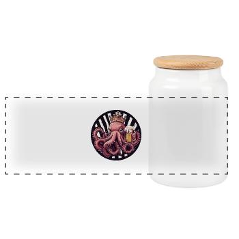 Oktopus Bier - Panorama Keksdose mit Holzdeckel - Weiß - Vorne