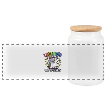 Legendär seit 50 Jahren – Einhorn Party - Panorama Keksdose mit Holzdeckel - Weiß - Vorne