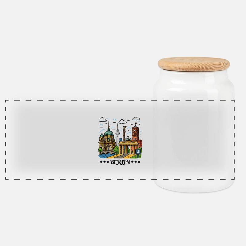 berlin stadt - Panorama Keksdose mit Holzdeckel - Weiß