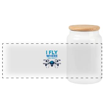 I Fly Where You Can’t – Neon Drohnenpilot - Panorama Keksdose mit Holzdeckel - Weiß - Vorne