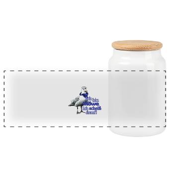 Lustige Möwe mit Spruch - Scheiß drauf! - Panorama Keksdose mit Holzdeckel - Weiß - Vorne