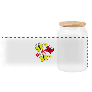 butterflies - Panoramic Cookie Jar with Wooden Lid - white - Front