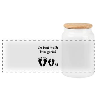 In bed with two girls - daddy and his girls - Papa - Panoramic Cookie Jar with Wooden Lid - white - Front